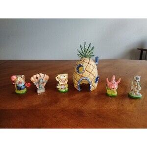 Lot 6 Sponge Bob Aquarium Ornament Pineapple Plankton Mr Krabs Patrick Squidward